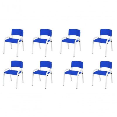 Kit 8 Cadeira Iso Infantil Creche, Escola Base Branco Azul