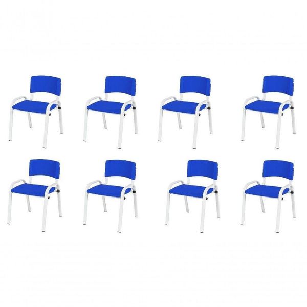 Kit 8 Cadeira Iso Infantil Creche, Escola Base Branco Azul