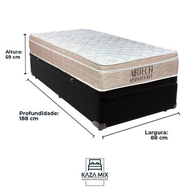 Cama Baú Solteiro Preto+colchão Airtech Molas Ortobom