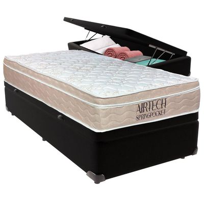 Cama Baú Solteiro Preto+colchão Airtech Molas Ortobom