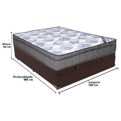Cama Box Casal Baú Bege Colchão Ortobom Superpocket Pillow Marrom