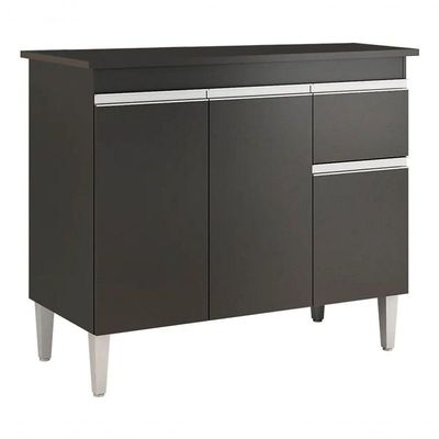 Balcão De Cozinha Tatiane 100cm 3 Portas 1 Gaveta Com Tampo Preto