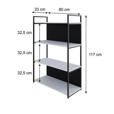 Estante C/04 Prateleiras 118x80x33cm C/fundo Yon Branco Tx/est.preta Branco Tx/est.preta