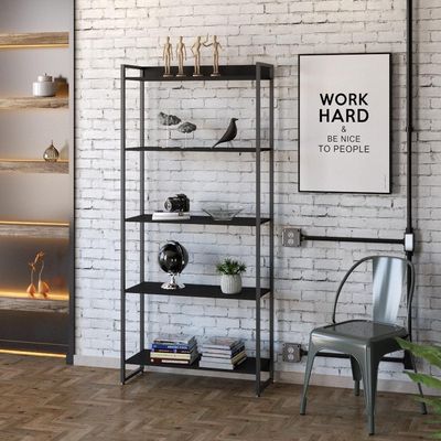 Estante Dynamica 80x30x187cm C/05 Prateleiras Preto ônix / Est.preta Preto ônix / Est.preta