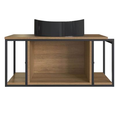 Gabinete Suspenso Para Banheiro 80cm P1019 Mel com Cuba Berlin Preta
