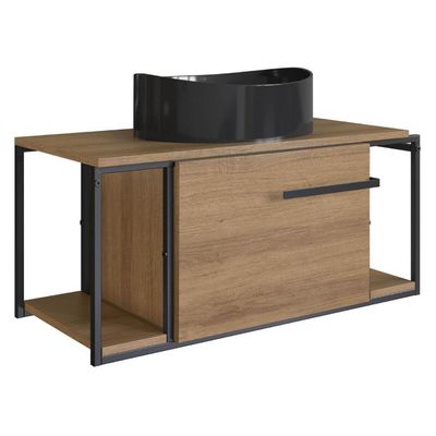 Gabinete Suspenso Para Banheiro 80cm P1019 Mel com Cuba Berlin Preta