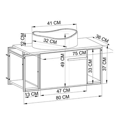 Gabinete Suspenso Para Banheiro 80cm P1019 Mel com Cuba Berlin Preta