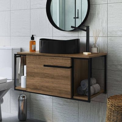 Gabinete Suspenso Para Banheiro 80cm P1019 Mel com Cuba Berlin Preta