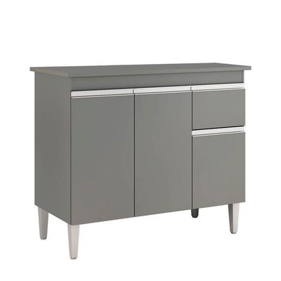 Balcão De Cozinha Para Pia Tatiane 100cm 3 Portas 1 Gaveta Sem Tampo Cinza
