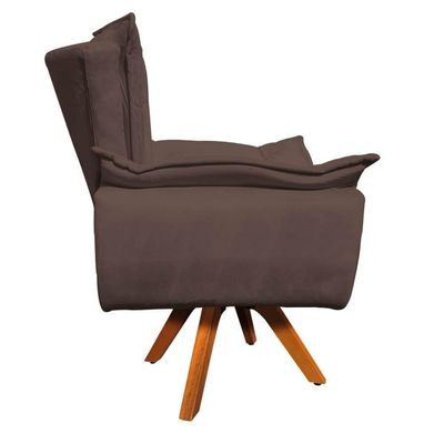 Kit 2 Poltronas Decorativas Sala De Estar Base Giratória Madeira Opla Suede Marrom - Ibiza