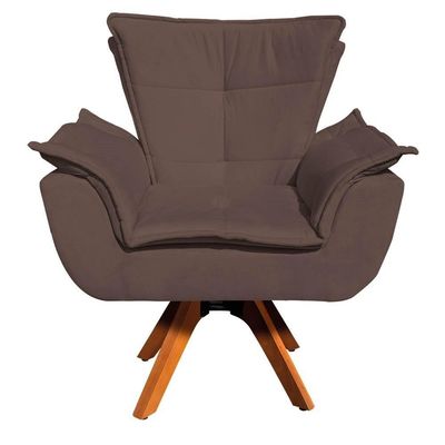 Kit 2 Poltronas Decorativas Sala De Estar Base Giratória Madeira Opla Suede Marrom - Ibiza
