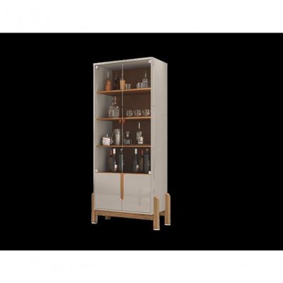 Cristaleira 2 Portas C- Prateleiras Para Vinhos E Taças Luna Off-white-cedro