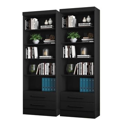 Livreiro Oslo Com Prateleiras Para Livros Preto Fosco (2 Unidades)
