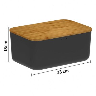 Porta Pães com Tampa Migalheira Bambu 33cm Cesto Preto Organizador Bolos Biscoitos Ou