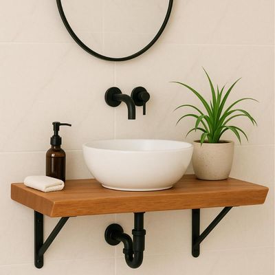 Bancada de Banheiro Rústica 60x43x6cm Madeira Eucalipto Aparador Cuba Lavabo
