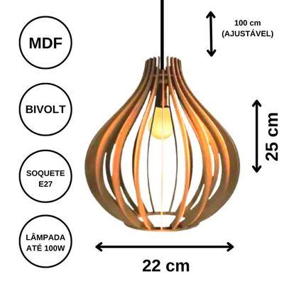 Luminária Teto Tipo Pendente Filipinas Mdf - Completa Mdf Cru