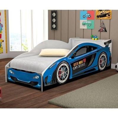 Cama Solteiro Carro De Corrida Azul Vitamov