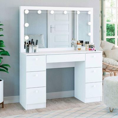Penteadeira Ditália 7 Gavetas Pe-80 Branco Com Kit Luz Camarim