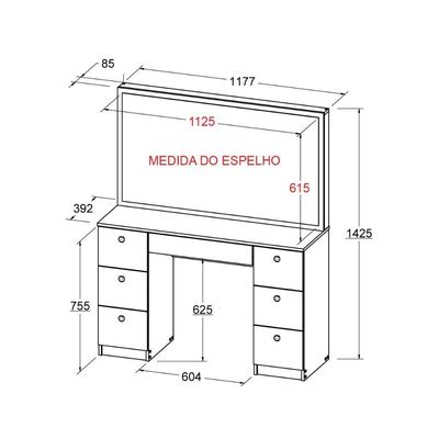 Penteadeira Ditália 7 Gavetas Pe-80 Branco Com Kit Luz Camarim