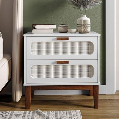Mesa De Cabeceira Quarto 2 Gavetas Santorini 60 Cm Com Telinha Indiana Branco