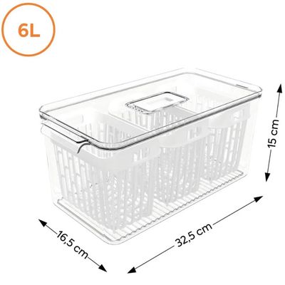Kit 2 Organizadores de Geladeira 6l Com 6 Cestos Plásticos Frutas Dry Coza Grande Cozinha