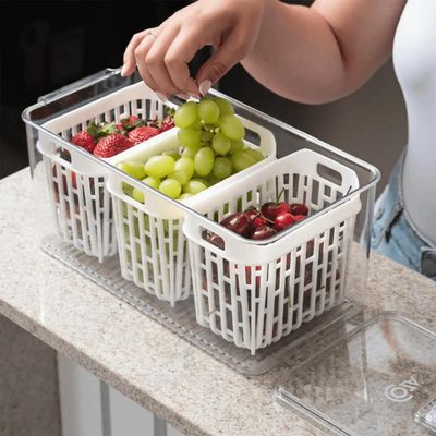 Kit 2 Organizadores de Geladeira 6l Com 6 Cestos Plásticos Frutas Dry Coza Grande Cozinha