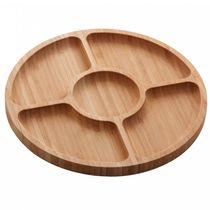Petisqueira de Bambu 5 Divisórias 25cm Lyor Round Aperitivos Tábua Redonda Servir Petiscos