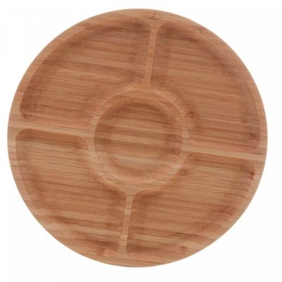 Petisqueira de Bambu 5 Divisórias 25cm Lyor Round Aperitivos Tábua Redonda Servir Petiscos