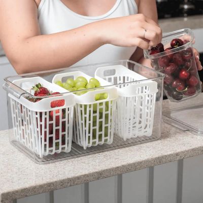Kit 2 Organizadores de Geladeira 6l Com 6 Cestos Plásticos Frutas Dry Coza Grande Cozinha