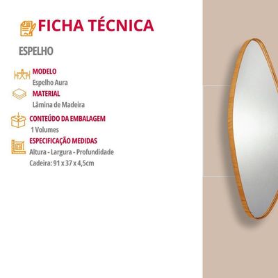 Espelho Decorativo Orgânico Aura 37x91cm Moderna Mobília Cinamomo Imbuia Nat