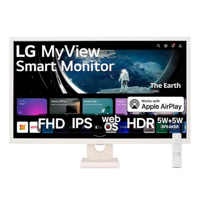 Monitor LG 32 Polegadas MyView Smart 32SR50F-W com Tela IPS, Full HD, WebOs, Screen Share, HDR10, ThinQ, Air Play 2, Bluetooth, USB e HDMI Branco / Bivolt