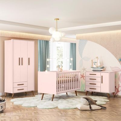Cômoda Sapateira 1 Porta 4 Gavetas Retrô Rosa Diana
