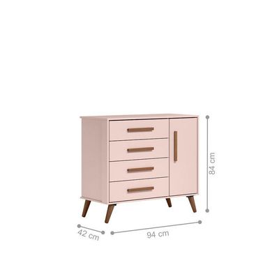 Cômoda Sapateira 1 Porta 4 Gavetas Retrô Rosa Diana