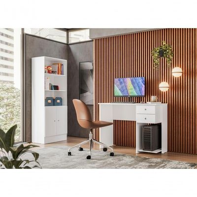 Mesa Escrivaninha Cristal C/ 2 Gaveteiro E Espaço Para Cpu Branco/branco