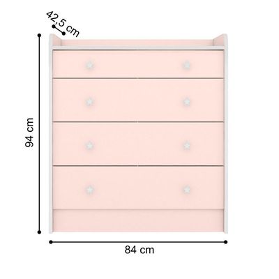 Cômoda Com Trocador E 4 Gavetas Doce Sonho Rosa Acetinado