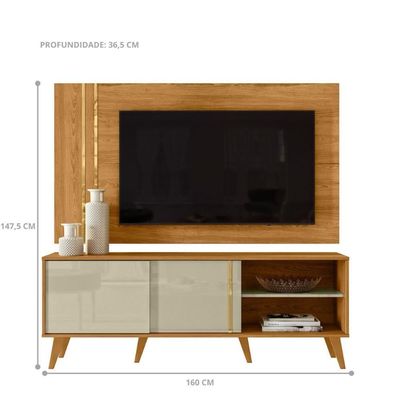 Conjunto édio Rack 2 Portas Com Painel Cumaru/opala Com Rack E Painel