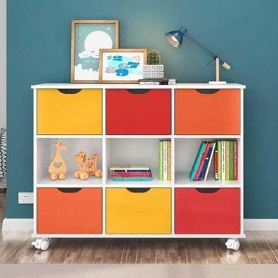 Conjunto Organizador Kenya 6 Gavetas Coloridas 3 Nichos Com Rodízios