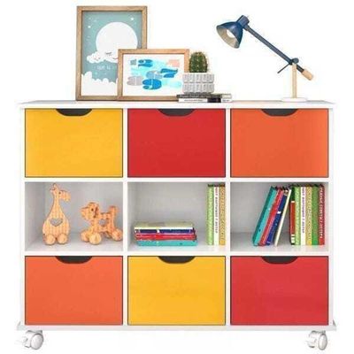 Conjunto Organizador Kenya 6 Gavetas Coloridas 3 Nichos Com Rodízios