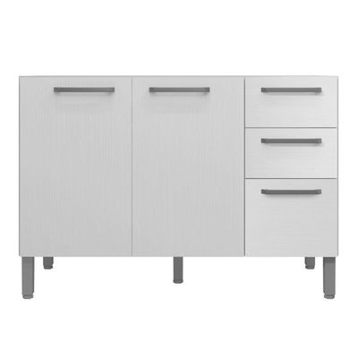 Balcao 3 Portas C/ 2 Gaveteiro 1,20 Mad Versalhes C/ Tampo Branco Supremo