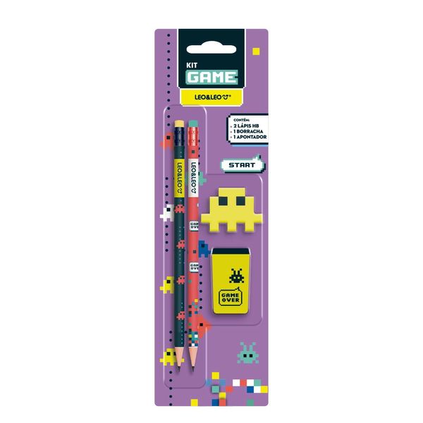 Kit Escrita Leonora Gamer com 2 Lápis Grafites HB Nº2 + 1 Borracha + 1 Apontador