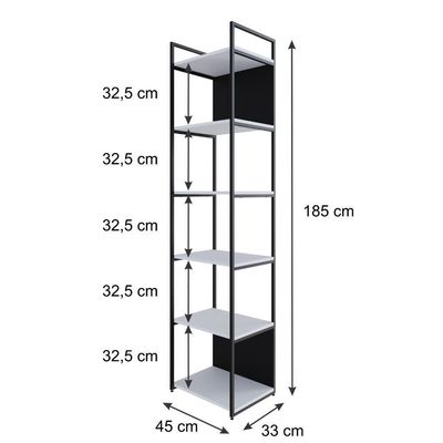 Estante Alta C/06 Prateleiras 185x45x33cm C/fundo Yon Branco Tx/est.preta Branco Tx/est.preta