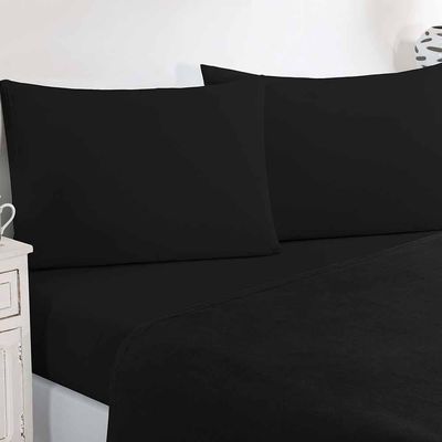 Jogo De Cama Malha Lençol 100% Algodão Gran Moratta 4 Peças Queen - Preto-preto