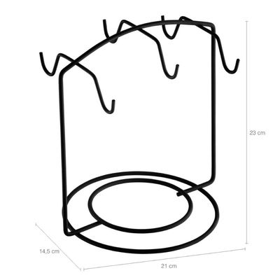 Suporte Xícara e Pires Café e Cha Organizador para 6 Xícaras Arabica Preto Fosco Grafite