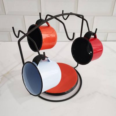 Suporte Xícara e Pires Café e Cha Organizador para 6 Xícaras Arabica Preto Fosco Grafite