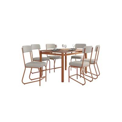 Conjunto Mesa Jantar Fabone Nagoia 6 Cadeiras Mesa Retangular 136x80cm Aço Carbono Cobre
