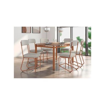 Conjunto Mesa Jantar Fabone Nagoia 6 Cadeiras Mesa Retangular 136x80cm Aço Carbono Cobre