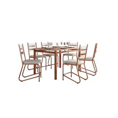 Conjunto Mesa Jantar 6 Cadeiras Fabone Kieve Aço Carbono Corano Cobre Mesa Retangular 136x80 Cobre