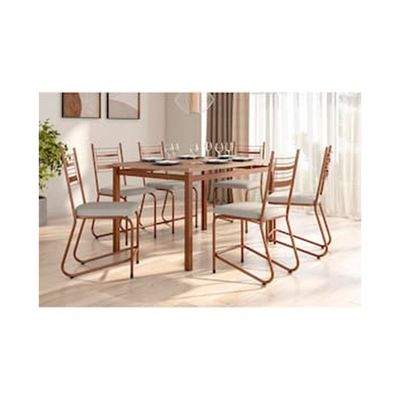 Conjunto Mesa Jantar 6 Cadeiras Fabone Kieve Aço Carbono Corano Cobre Mesa Retangular 136x80 Cobre