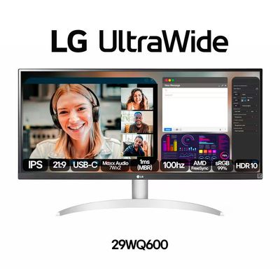 Monitor UltraWide 29 Polegadas LG 29WQ600-B com Tela IPS, Full HD, 100Hz, AMD FreeSync Branco / Bivolt
