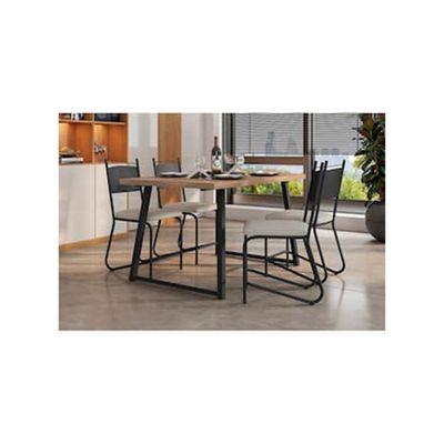 Conjunto de Mesa de Jantar 4 Cadeiras Fabone Atlanta Aço Carbono Estofadas Corano Retangular 136x80 Preto